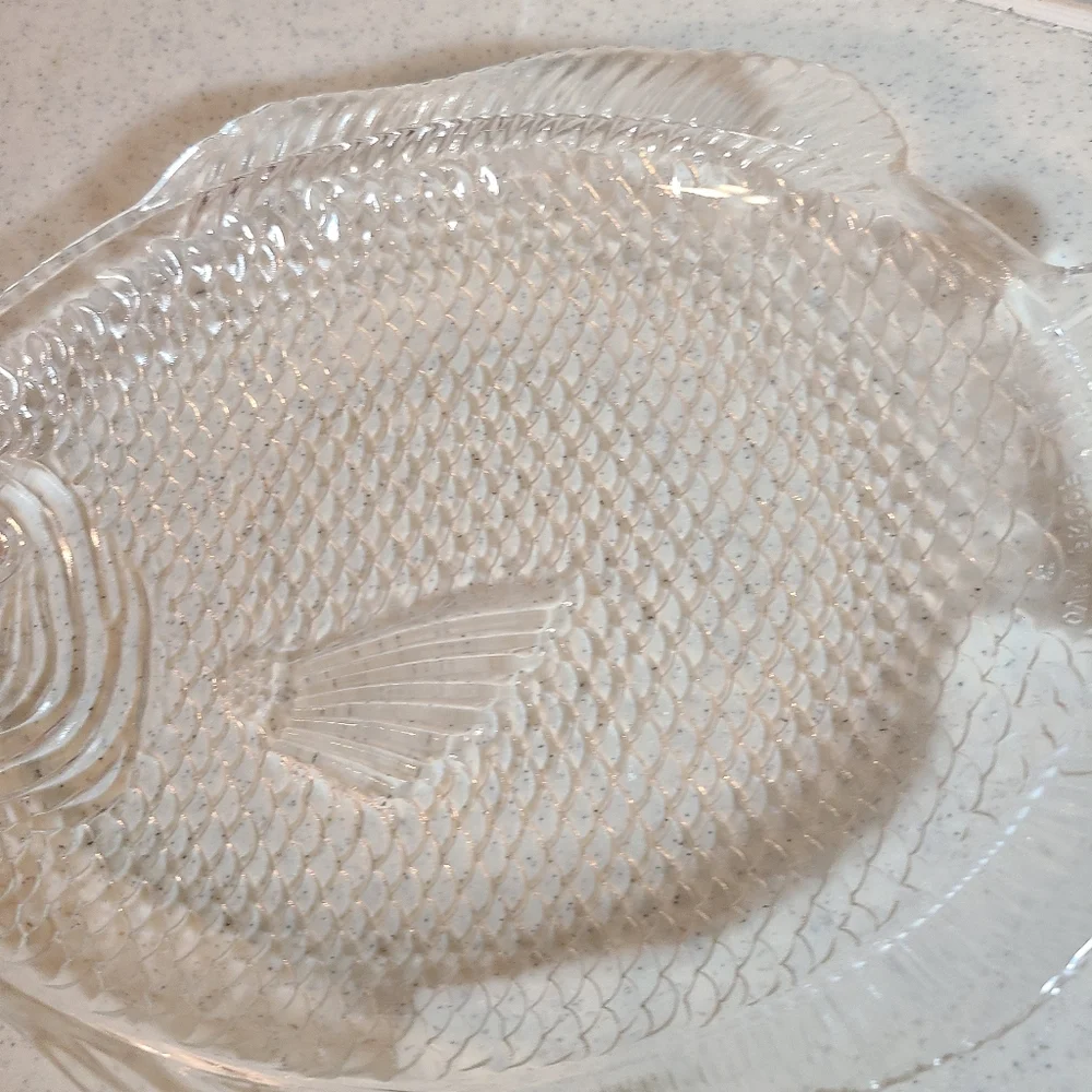 Unique Vintage Transparent Fish-Shaped Glass Plate